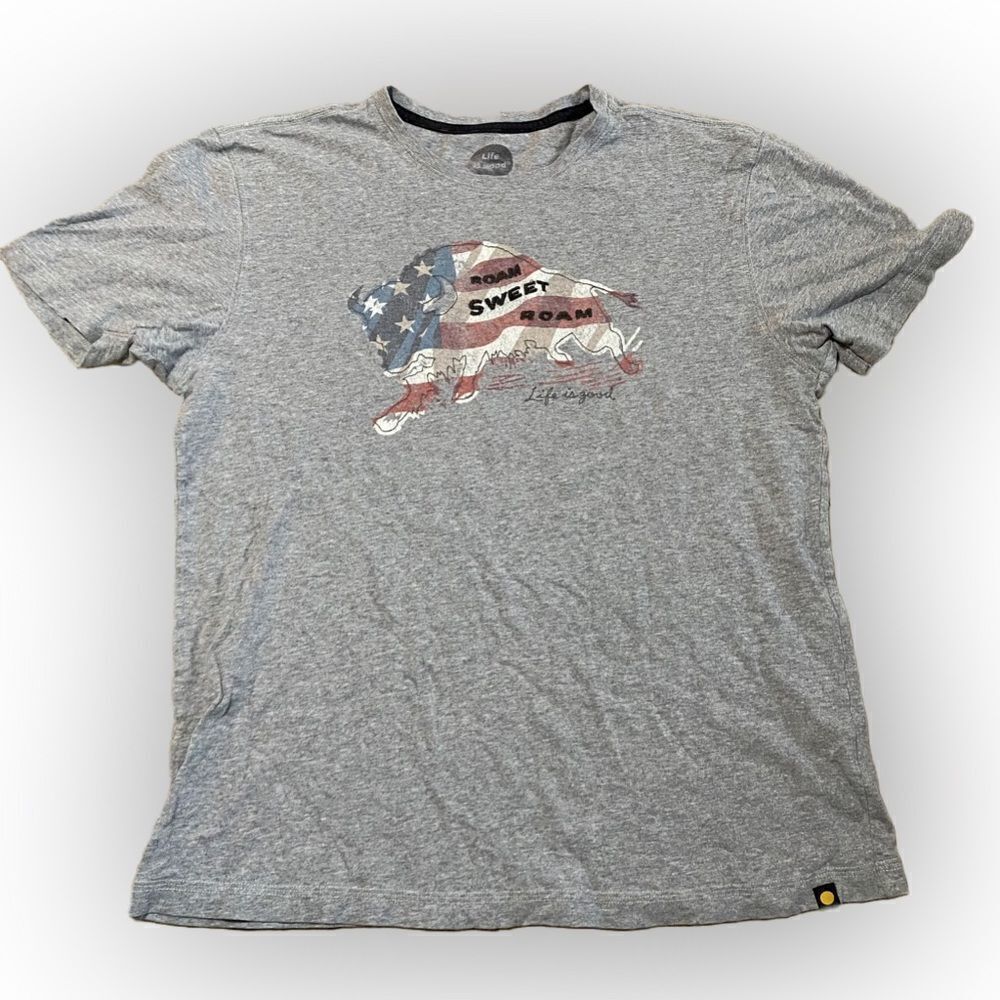 Life is Good Buffalo Patriotic Roam Sweet Roam Tshirt